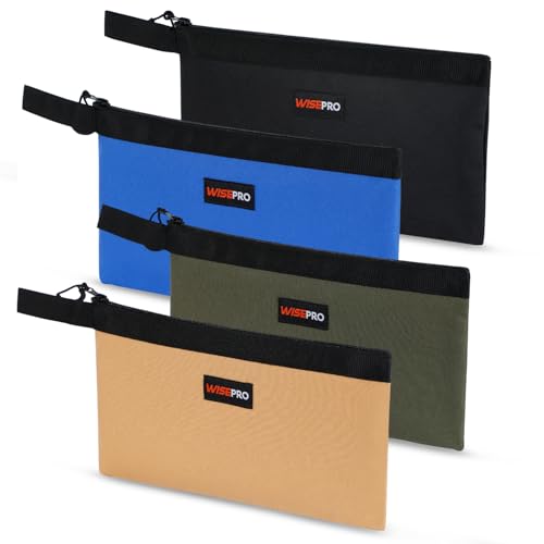 WISEPRO 道具袋 ツールバッグ 工具バッグ ファイル袋 オックスフォード ジッパー式 小物入れ 事務用品 集金 防水 ハンドストラップ付 32×18.5cm 携帯に便利 耐摩耗 4枚入り