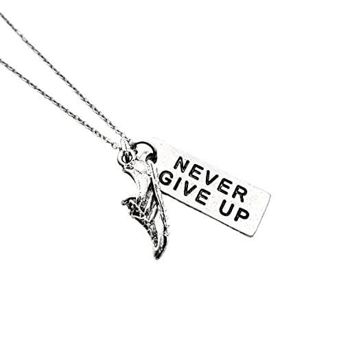 Pewter RUN and NEVER GIVE UP Necklace with Running Shoe Charm, 18 inch