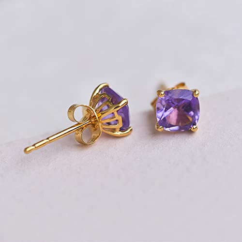 Yotreasure 1.60 Ct. T.w. Purple Amethyst Cushion Cut Earrings 10Kt Yellow Gold Stud Jewelry #TOP3