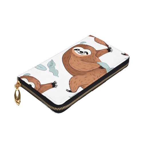 Brown Sloth Wallet for Men Women Long Purse Leather Clutch Large Business Handbag Travel Phone Holder Credit Card Holder Money Case with Zipper Leather Wallets Gift3