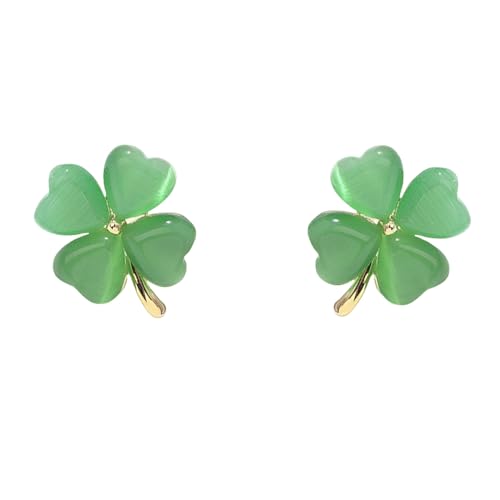 Pendientes de tuerca de plata de ley 925 con diseño de trébol de ojo de gato verde para mujeres y niñas, hipoalergénicos, con forma de corazón, 4 hojas, pétalos, pequeños y bonitos, regalos delicados