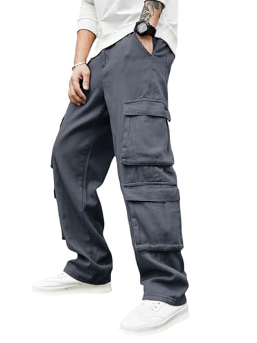 Image of Men's 8 Pocket Cargo Pants | Premium Cotton Twill Baggy Fit Trousers | Stretchable Casual Streetwear Cargos | Mid Rise