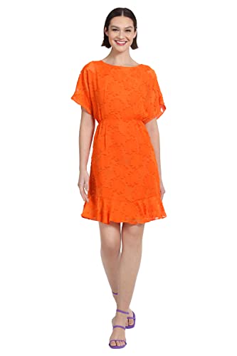 Donna Morgan Women's Boat Neck Kimono Sleeve Ruffle Hem Dress, Bright Orange, 16 #TOP7