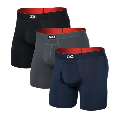 SAXX Underwear Co. Men's Underwear with Pouch Multi Sport Mesh Boxer Brief Fly 3Pk, Turbulence/Navy/Black, Medium