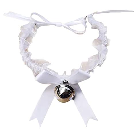 Fxaelian Punk Gothic White Lace Chocker with Bell Cosplay Lolita Lace Chocker Necklace Collar Sexy Charm Stretch with Bowknot Ribbon for Women Girls B White Cover