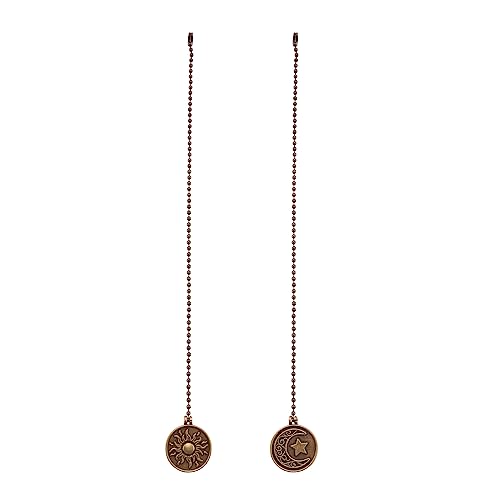 Fozriybefy Juego de TraccióN para Ventilador Techo de 2 Piezas Cadena TraccióN con de Sol y Luna ExtensióN Cadena TraccióN con Abanico Bolas con Cuentas Cobre con Adorno