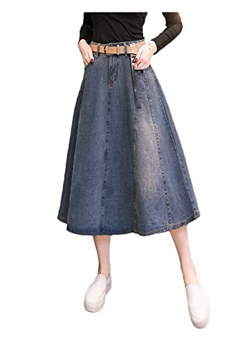 Jupe d'été en denim femme coupe trapèze rétro jupe jean grande taille bleu ciel