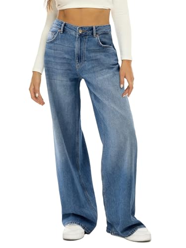 Wide Leg Jeans for Women High Waisted Straight Stretch Casual Fashion Loose Denim Pants with Pockets