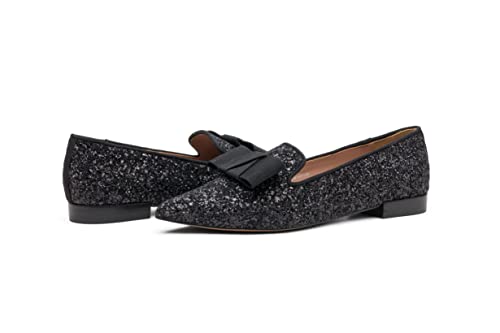 Image of MELROSE | Womens Vegan Friendly Glitter And Grosgrain Bow Smoking Slipper Flat
