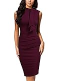 Miusol Women's Retro 1950s Style Half Collar Ruffle Cocktail Pencil Dress (Medium, Burgundy)