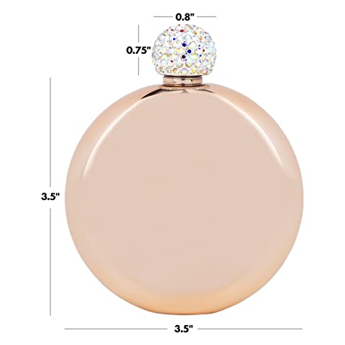 Andaz Press Rose Gold Round Flasks With Rhinestone Lid For Bridesmaid, Diy Glitter Flask, 1-Pack Women's Liquor Flask For Wine, Purse, Best Friend, Bridesmaid Proposal, Sparkling Flask With Funnel #TOP5