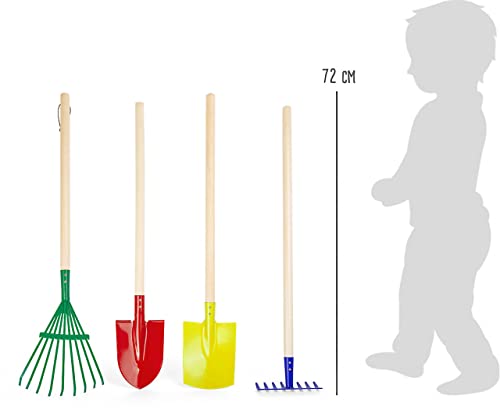 small foot Gartenwerkzeug-Set Kunterbunt aus Holz und Metall, Rechen, Schaufel, Spaten und Harke, ab 3 Jahren, 10838