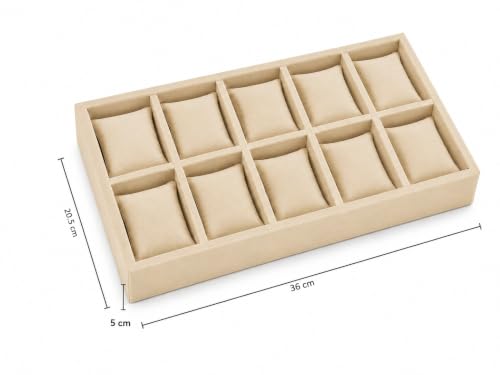 Image of 10 Slot Watch Organizer Tray for Watches, Cream | Tray keeps watches, smartwatches, bracelets and accessories arranged neatly in wardrobe, closet, dresser or dressing table