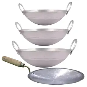 SHINI LIFESTYLE Aluminium Kadhai Cooking Kadhai 26cm,27cm,29cm with ladle,kalchi