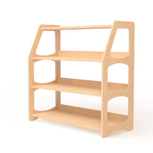 WOOD&ROOM Montessori Corner Shelf - 3 Tier Wooden Kids Bookshelf for Toddlers, Book Storage for Classroom, Toy Shelf Organizer, Small Bookshelf for Kids Room, Nursery Montessori Furniture