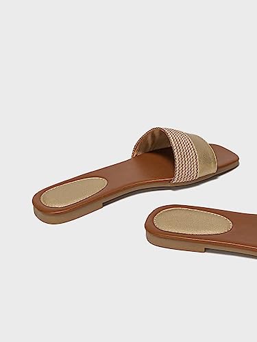 GORGLITTER Women's Gold Flat Dressy Sandals Comfortable Open Toe Slide 2025 Wedding Vacation Sandals4