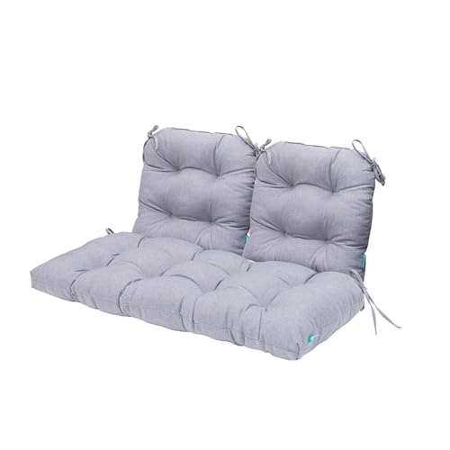 Image of QILLOWAY Outdoor Patio Cushions Set of 3, Wicker Furniture Cushions with Ties, Waterproof Loveseat & Seat Cushions for Patio Bench, Porch Chair, Outdoor Replacement Cushions, Gray,White
