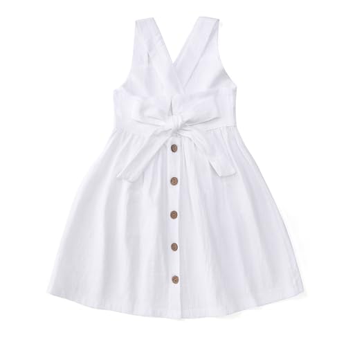 Toddler Cotton Linen Dress Sleeveless Button Down Dresses for Toddler Girl Dress Summer Beach Kids Casual Sundress