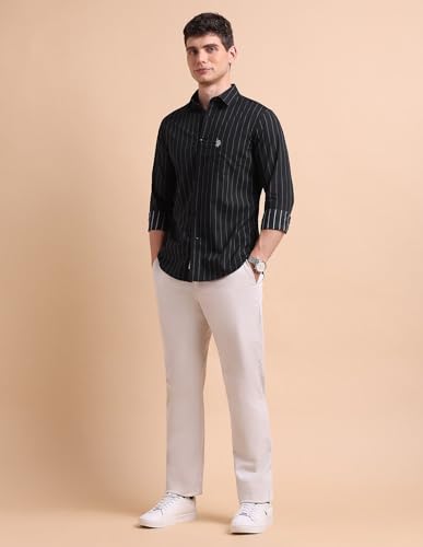 Image of U.S. POLO ASSN. Men Cotton Vertical Striped Tailored Fit Shirt