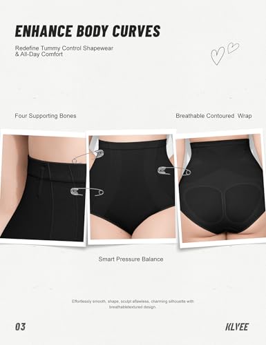 Image of KLVEE Shapewear Tummy Control Panties High Waisted Seamless Briefs | Shapewear for Women,Firm Tummy Control Body Shaper,No Rolling Underwear,Breathable Lift-Boooty Cutout,Cross-Back Support
