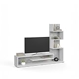 duehome | Mueble de Salón, Composición Modular de TV, Modelo Moobi 160, Acabado en Blanco y Microcemento, Medidas: 160 cm (Largo) x 29 cm (Fondo) x 124 cm (Alto)