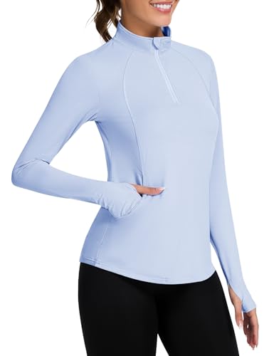 Loovoo Long Sleeve UPF50+ Workout Tops Sun Protection 1/4 Zip Summer Quick Dry Hiking Shirts Lightweight Pullover Women