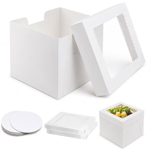 Forhandy 10 cajas de cartón para tartas de 30 x 30 x 20 cm con ventana y tablas redondas para tartas, cajas de cartón para tartas, para cumpleaños, fiestas, bodas (30 cm)