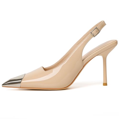 Image of RIBONGZ Sexy Slingback Pumps Elegant Dressy Heels for Women Closed Toe Pointy High Heels Wedding Bride Prom Party Evening Shoes