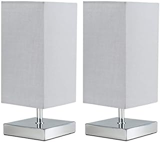 Pair of - Modern Square Polished Chrome Touch Table Lamps with a White Shade - Complete with 5w LED Dimmable Bulbs [3000K Warm White]
