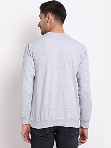 Image of Cantabil Men Grey Cotton Blend Round Neck Full Sleeve Printed T-Shirt (MTSH00026-GREY Melange)