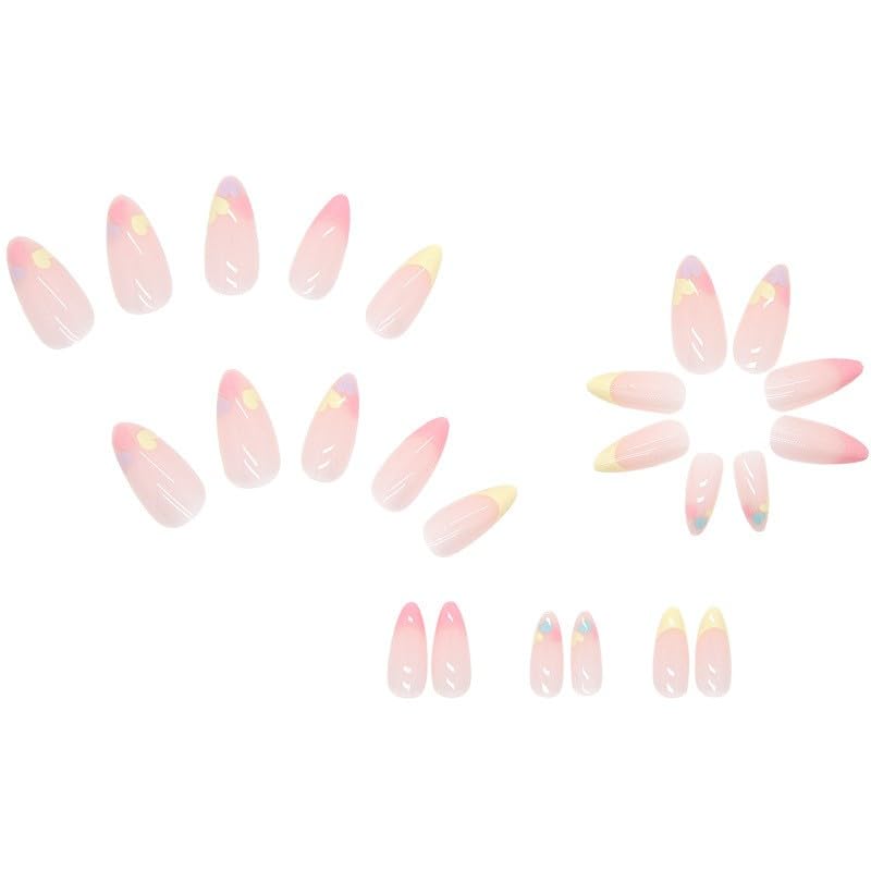 Miniatura 3 de Uñas a presión  Uñas transparentes de color macarrón con forma de almendra, comodidad supremamente ajuste y pegamento cuadrado de gel suave natural,