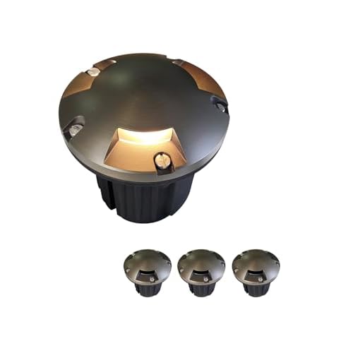MALORY Brass Top Cover Landscape Well Lights,（5‘’H 12V Low Voltage Outdoor In Ground Lights,Landscape Lighting for Pathway, Driveway and Garden (Three-Direction Turret, 4-Pack Without Bulb)