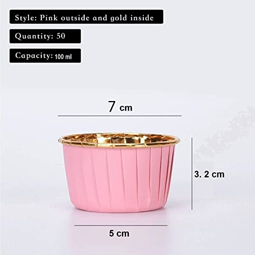 Image of Jubilant 50 Pcs Cupcake Liners, Aluminum Foil Paper Muffin Liners, Gold Cupcake Baking Cups, Disposable Little Baking Cups for Party Wedding Festival (Pink) (Pink, 50)