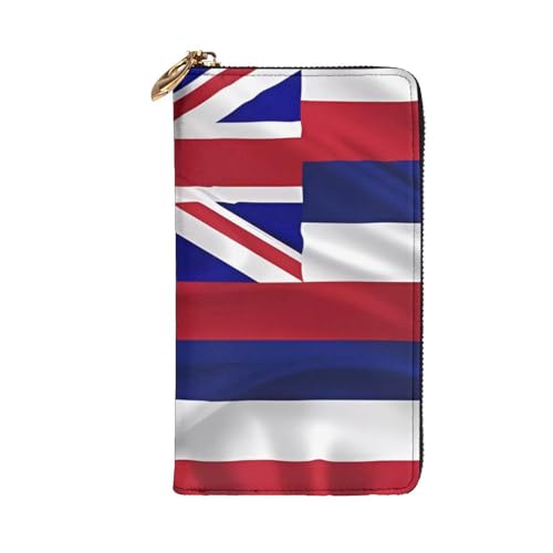 Flag of Hawaii American Picture Leather Long Clutch Wallet for Fashionable Girls and Women - Durable, Stylish, and Functional, Black, One Size2