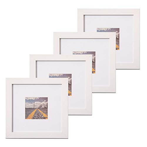 Muzilife 4er Bilderrahmen 20x20cm mit Glasscheibe - Wand Weiß Fotorahmen für Portrait/Galerie mit Passepartout 10x10cm (Weiß) Cover