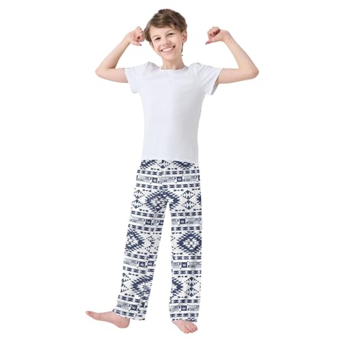 ZZXXB Retro Ethnic Boys Long Pants Soft Trousers Elastic Waist Kids Lounge Bottoms with Pockets S-XL2