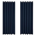 Deconovo Super Soft Thermal Insulated Eyelet Blackout Curtains for Bedroom 90 x 90 Inch Navy Blue 2 Panels