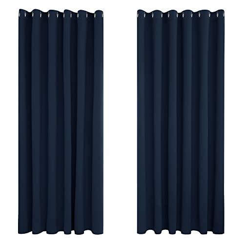 Deconovo Super Soft Thermal Insulated Eyelet Blackout Curtains for Bedroom 90 x 90 Inch Navy Blue 2 Panels