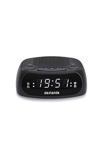 Aiwa CR 09J Radio Reloj Despertador con Doble Alarma, Am/FM PLL con Display LED DE 0,6