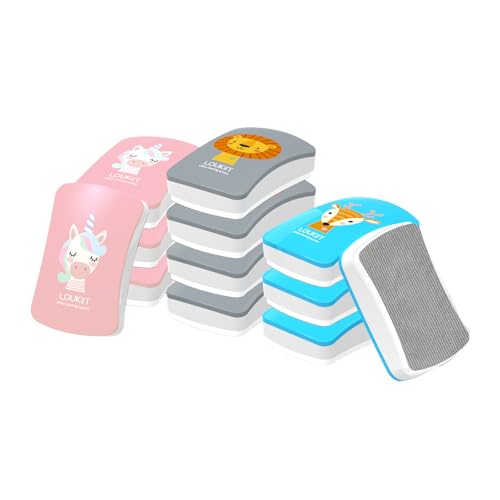 LOUKIN ホワイトボードイレーザー ミニサイズ 子供用 磁気 かわいい ミニホワイトボード消しゴム ミニガラスボードイレーザー 12 個入り 55 x 35 x 15mm (ブルー、ピンク、グレー)
