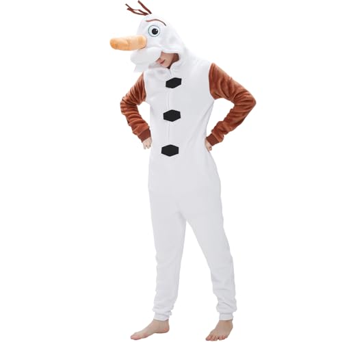 SWEETXIN Adult Unisex Olaf Onesie Pajamas Halloween Christmas Cosplay Costume Suit for Women and Men (X-Large, Olaf)