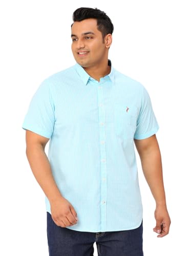 Thomas Scott Mens | Half Sleeve | Checks | Regular Fit Plus Size | 100% Cotton | Spread Collar | Casual Shirts (Available in Plus Size) (Sky Blue_4XL)