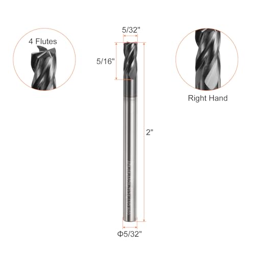 Image of HARFINGTON Carbide Square Nose End Mill Bit 5 /32 inch Cut Dia 4 Flutes TiAlN Coated Milling Cutter for Hardened Steel Metal (5 /32 inch Shank 5 /16 inch Cut Length 2 inch Long 30 Degree HRC53-55)