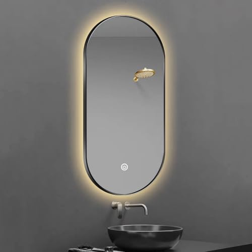 Miroir de salle de bain ovale à LED 40x60 à 50x100 cm avec cadre en aluminium noir