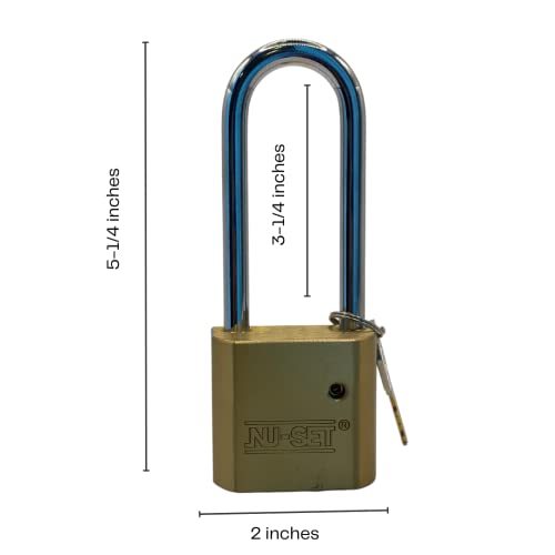 Image of NU-SET 2 inch Heavy Duty Solid Brass Padlock Hardened Long Shackle, Pack of 2 Keyed Alike