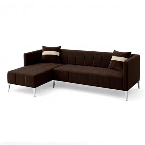 Image of Solomon Luxe Velvet-Suede Fabric 5 Seater LHS L Shape Sofa | Comfortable & Spacious Seating | Modern Sofa for Living Room - Dark Brown
