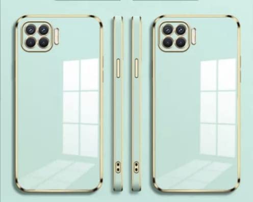 Image of Apurb Store for Oppo F17 Pro Plating Square Gold Frame Phone Case Luxury Soft Silicone Back Cover (for Oppo F17 Pro, Mint Green)