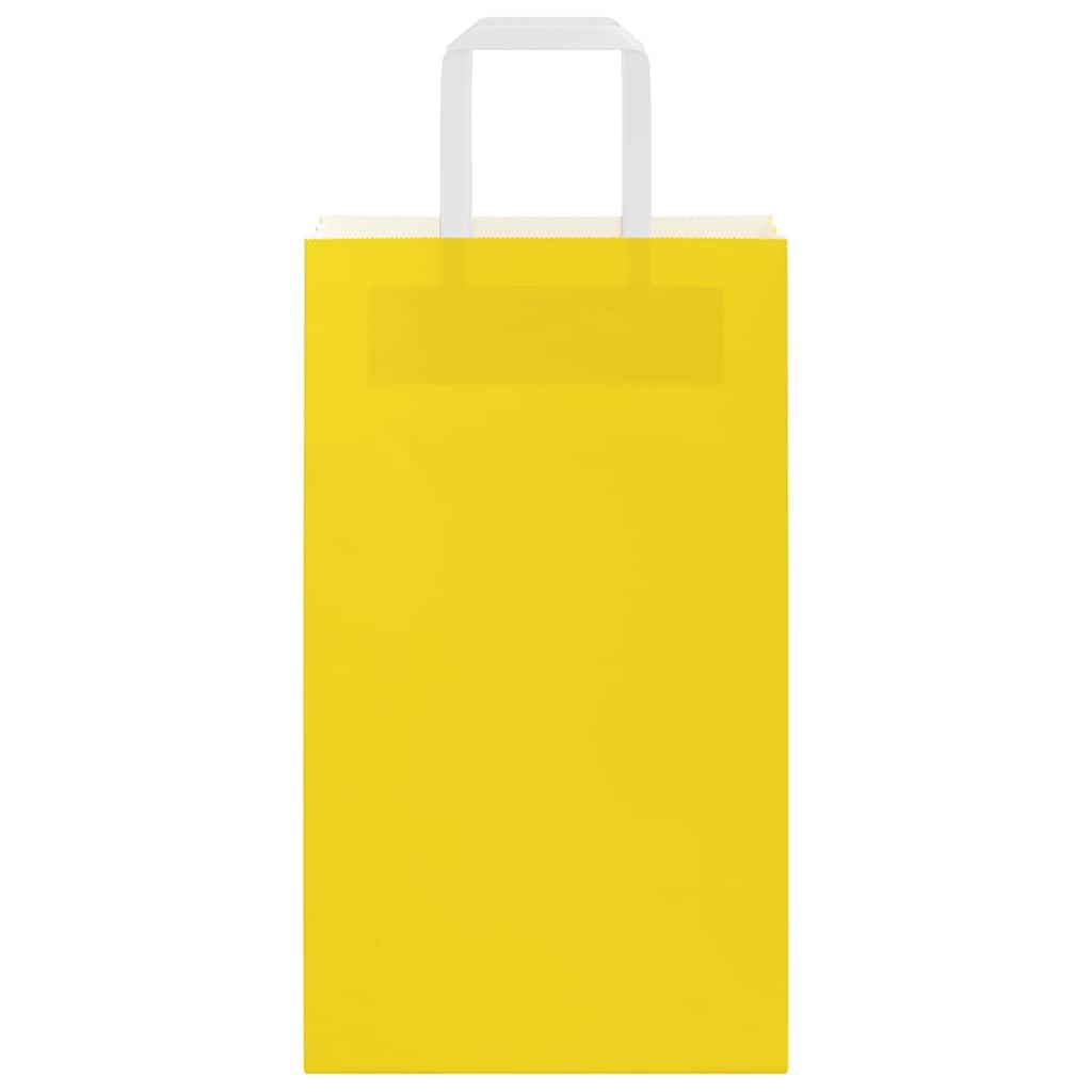 250 sztuk papierowych toreb na zakupy, żółte, 21 x 11 x 36 cm, z papierowymi uchwytami, przyjazne dla środowiska torby na zakupy na prezenty