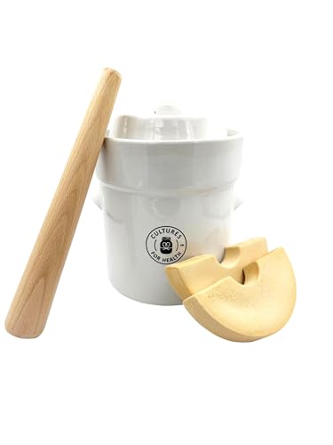 Cultures For Health Fermentation Crock | Premium Stoneware for Sauerkraut | Kimchi | 3L Easy Fermenter with Weights, Lid, Airlock System | Probiotic Rich, Healthy Home Food Preservation