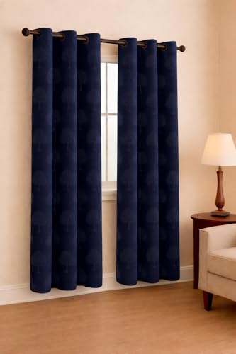 Image of Velvet Window Curtains 5 Feet Set of 2 | Solid |Thermal Insulated Parda |Eyelet Ring Curtain for Living Room, Bedroom & Study|(152 x 152 cm)|Perfect for Home Decor (Navy Blue, 5)